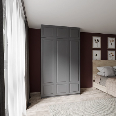 Шкаф с антресолью и фрезерованными фасадами Марс Графит (Оргей+)